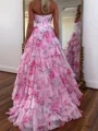 A-line Sweetheart Cascading Ruffles Sweep Train Corset Prom Dress