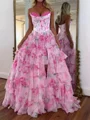 A-line Sweetheart Cascading Ruffles Sweep Train Corset Prom Dress