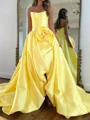 A-line Straight Flower Court Train Silk Like Satin Corset Prom Dress