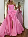 A-line Straight Bow Floor-Length Taffeta Corset Prom Dress