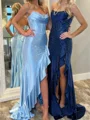 Sheath Straight Pleated Sweep Train Silk Like Satin Corset Prom Dress