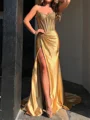 Sheath Sweetheart Pleated Court Train Silk Like Satin Corset Prom Dress