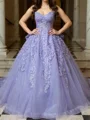 Ball-Gown Sweetheart Appliques Lace Chapel Train Tulle Corset Prom Dress
