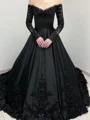 Ball-Gown Off-the-Shoulder Long Sleeves Appliques Lace Court Train Tulle Corset Prom Dress