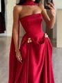 A-line Straight Pleated Sweep Train Silk Like Satin Corset Prom Dress