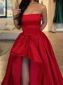 A-line Straight Ruffles Court Train Satin Corset Prom Dress