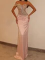 Sheath One-Shoulder Beading Floor-Length Silk Like Satin Corset Prom Dress