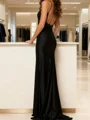 Sheath V-neck Appliques Lace Sweep Train Silk Like Satin Corset Prom Dress
