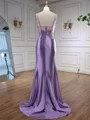 Sheath Spaghetti Straps Appliques Lace Sweep Train Silk Like Satin Corset Prom Dress