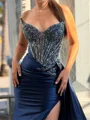 Sheath Sweetheart Appliques Lace Court Train Silk Like Satin Corset Prom Dress