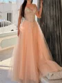 A-line Sweetheart Beading Floor-Length Tulle Corset Prom Dress