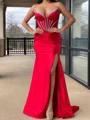 Sheath Sweetheart Beading Floor-Length Silk Like Satin Corset Prom Dress