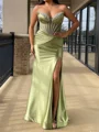Sheath Sweetheart Beading Floor-Length Silk Like Satin Corset Prom Dress