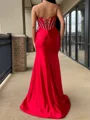 Sheath Sweetheart Beading Floor-Length Silk Like Satin Corset Prom Dress