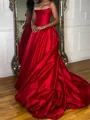 Ball-Gown Sweetheart Beading Court Train Satin Corset Prom Dress