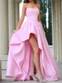A-line Straight Pleated Floor-Length Satin Corset Prom Dress