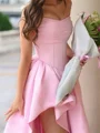 A-line Straight Pleated Floor-Length Satin Corset Prom Dress