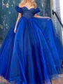 A-line Off-the-Shoulder Short Sleeves Beading Floor-Length Corset Prom Dress
