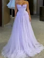 A-line Straight Sweep Train Tulle Corset Prom Dress