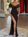 Sheath Off-the-Shoulder Pleated Floor-Length Satin Corset Prom Dress