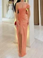 Sheath One-Shoulder Pleated Floor-Length Chiffon Corset Prom Dress
