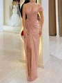 Sheath One-Shoulder Pleated Floor-Length Chiffon Corset Prom Dress