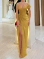 Sheath One-Shoulder Pleated Floor-Length Chiffon Corset Prom Dress