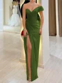 Sheath One-Shoulder Pleated Floor-Length Chiffon Corset Prom Dress