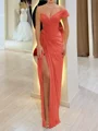 Sheath One-Shoulder Pleated Floor-Length Chiffon Corset Prom Dress