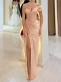 Sheath One-Shoulder Pleated Floor-Length Chiffon Corset Prom Dress