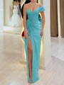 Sheath One-Shoulder Pleated Floor-Length Chiffon Corset Prom Dress