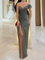 Sheath One-Shoulder Pleated Floor-Length Chiffon Corset Prom Dress