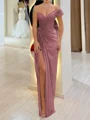 Sheath One-Shoulder Pleated Floor-Length Chiffon Corset Prom Dress
