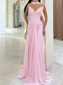 Sheath V-neck Ruffles Sweep Train 30D Chiffon Corset Prom Dress