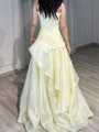 A-line Straight Pleated Sweep Train Organza Corset Prom Dress