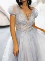 A-line Illusion Appliques Lace Court Train Tulle Prom Dress