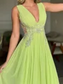 A-line V-neck Ruffles Floor-Length Chiffon Corset Prom Dress