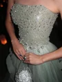 A-line Straight Cascading Ruffles Floor-Length Tulle Prom Dress
