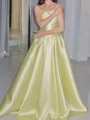A-line Straight Ruffles Floor-Length Satin Corset Prom Dress