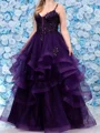 A-line Spaghetti Straps Cascading Ruffles Floor-Length Tulle Corset Prom Dress