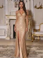 Sheath Halter Sequin Floor-Length Sequins Prom Dress