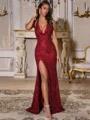 Sheath Halter Sequin Sweep Train Sequins Prom Dress
