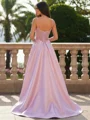 A-line Sweetheart Ruffles Sweep Train Satin Corset Prom Dress