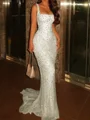 Sheath Square Rhinestone Sweep Train Corset Prom Dress