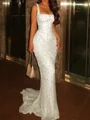 Sheath Square Rhinestone Sweep Train Corset Prom Dress
