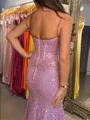 Sheath Spaghetti Straps Sequin Sweep Train Corset Prom Dress