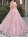A-line Off-the-Shoulder Flower Floor-Length Tulle Corset Prom Dress