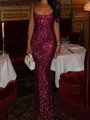 Sheath Square Sequin Floor-Length Prom Dress