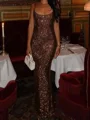 Sheath Square Sequin Floor-Length Prom Dress