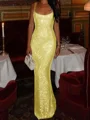 Sheath Square Sequin Floor-Length Prom Dress